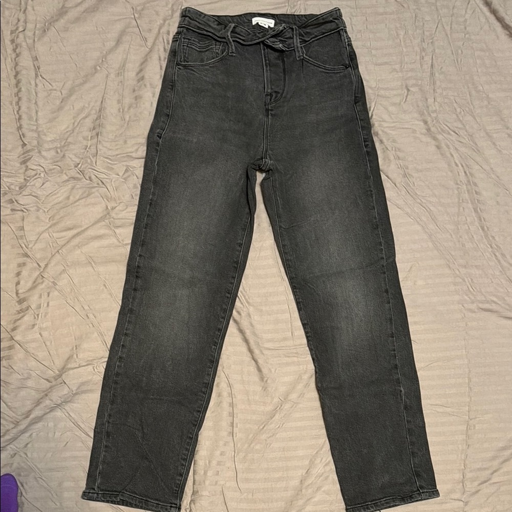 Black good American jeans with a folded over waist